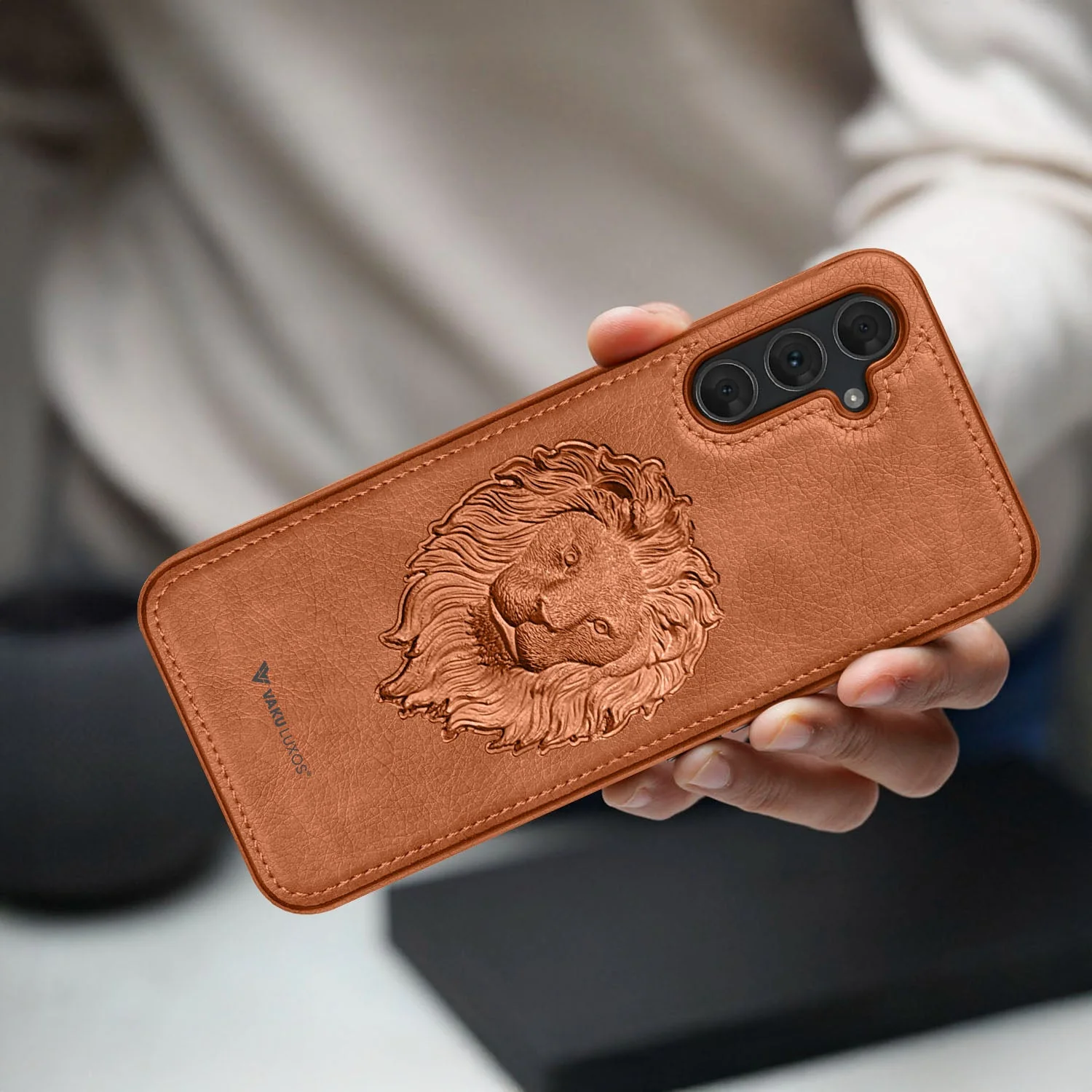 Vaku ® Samsung Galaxy A15 5G Lion Embossed Luxury Designer Leather Back Cover - Image 5