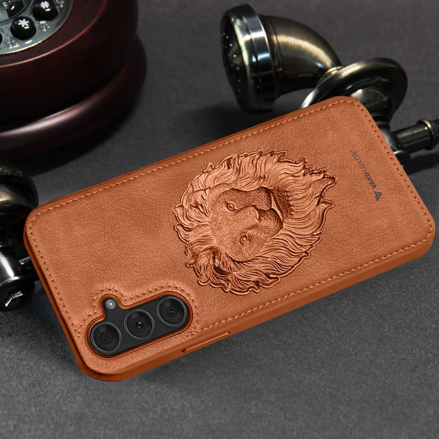 Vaku ® Samsung Galaxy A15 5G Lion Embossed Luxury Designer Leather Back Cover - Image 7