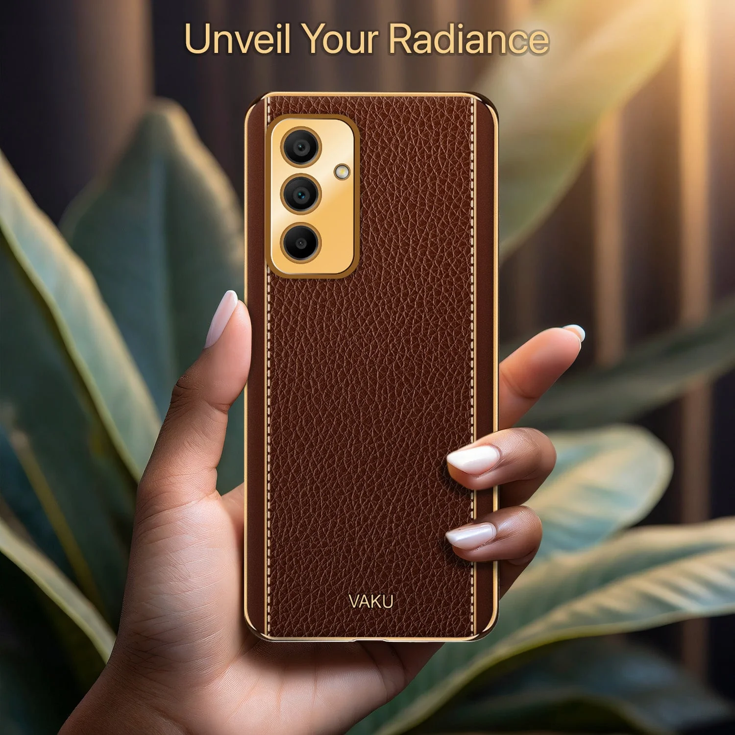 Vaku ® Samsung Galaxy A15 5G Luxemberg Leather Pattern Gold Electroplated Soft TPU Back Cover - Image 10