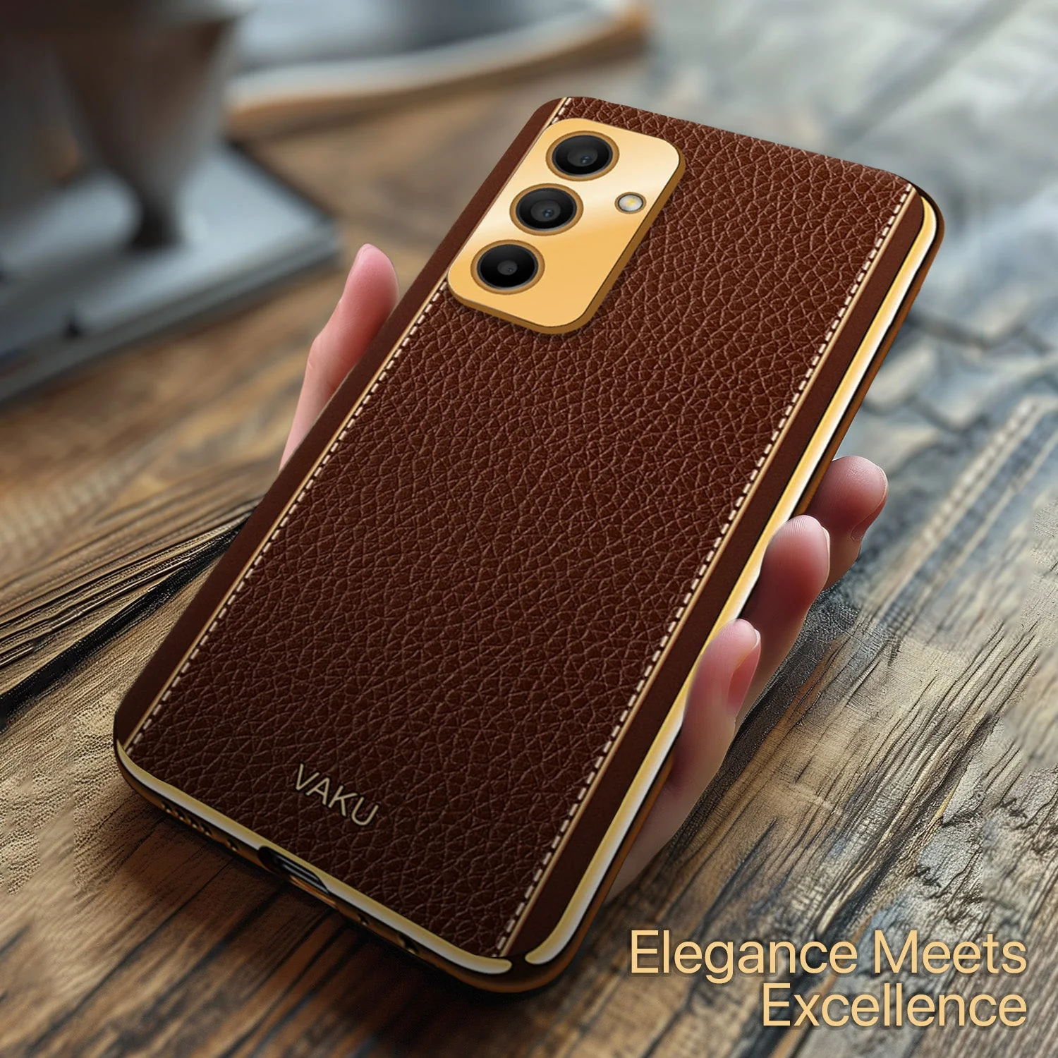 Vaku ® Samsung Galaxy A15 5G Luxemberg Leather Pattern Gold Electroplated Soft TPU Back Cover - Image 11