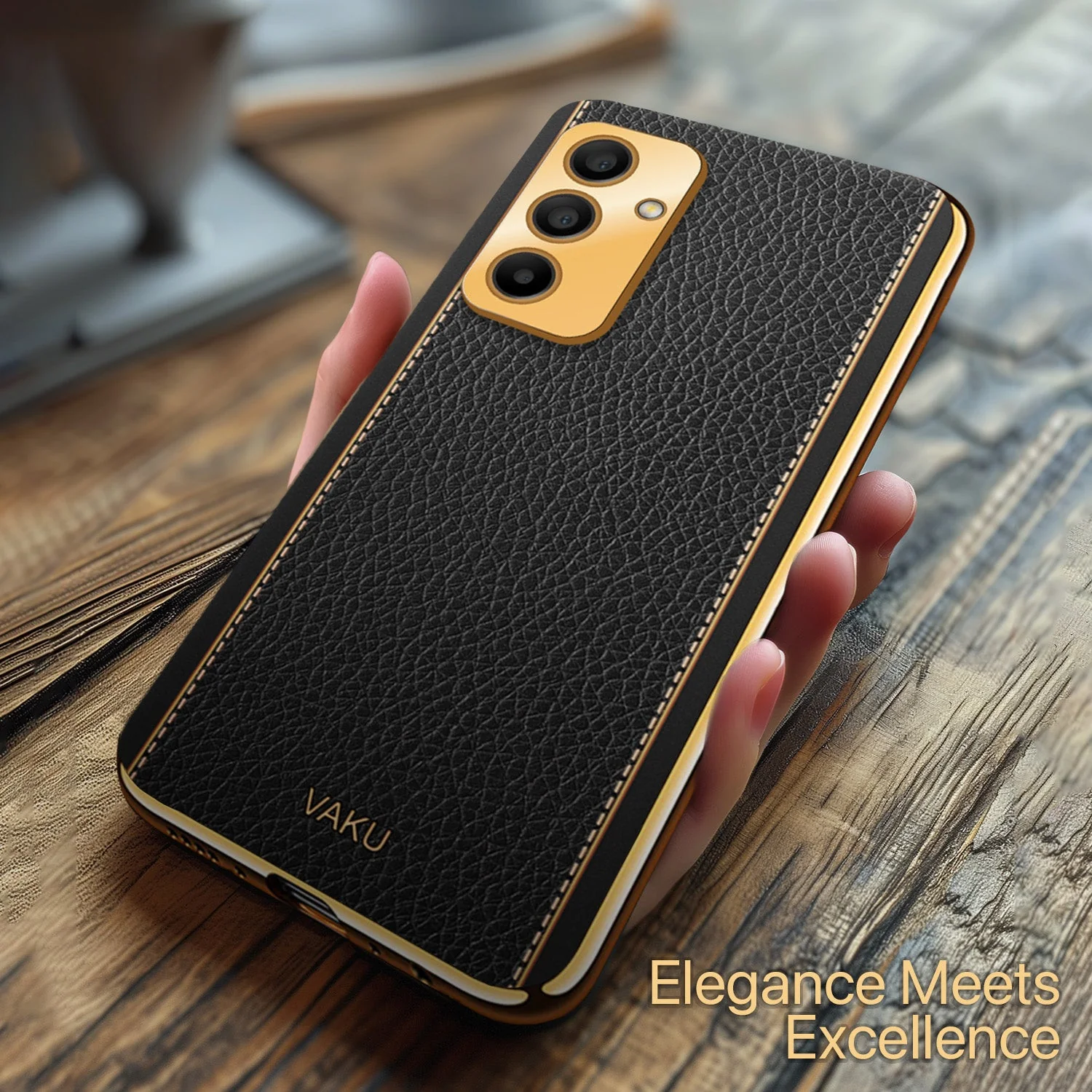Vaku ® Samsung Galaxy A15 5G Luxemberg Leather Pattern Gold Electroplated Soft TPU Back Cover - Image 12