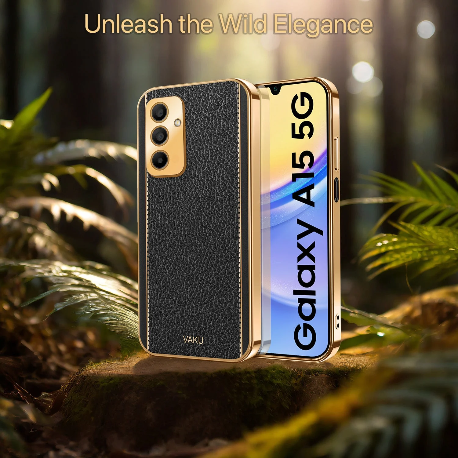 Vaku ® Samsung Galaxy A15 5G Luxemberg Leather Pattern Gold Electroplated Soft TPU Back Cover - Image 13