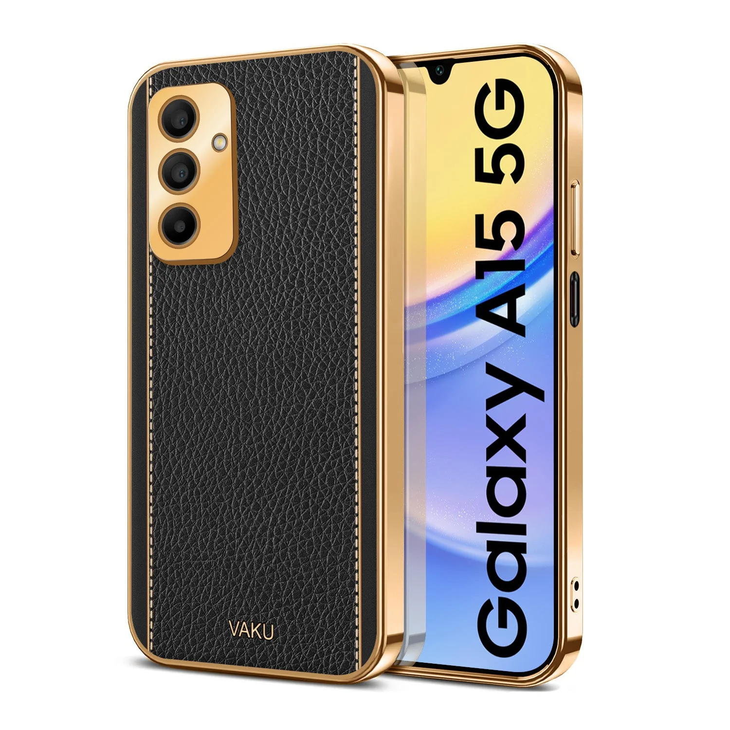 Vaku ® Samsung Galaxy A15 5G Luxemberg Leather Pattern Gold Electroplated Soft TPU Back Cover - Image 14