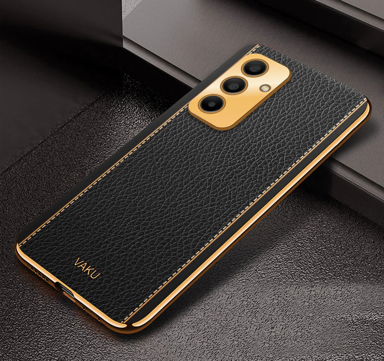 Vaku ® Samsung Galaxy A15 5G Luxemberg Leather Pattern Gold Electroplated Soft TPU Back Cover - Image 3