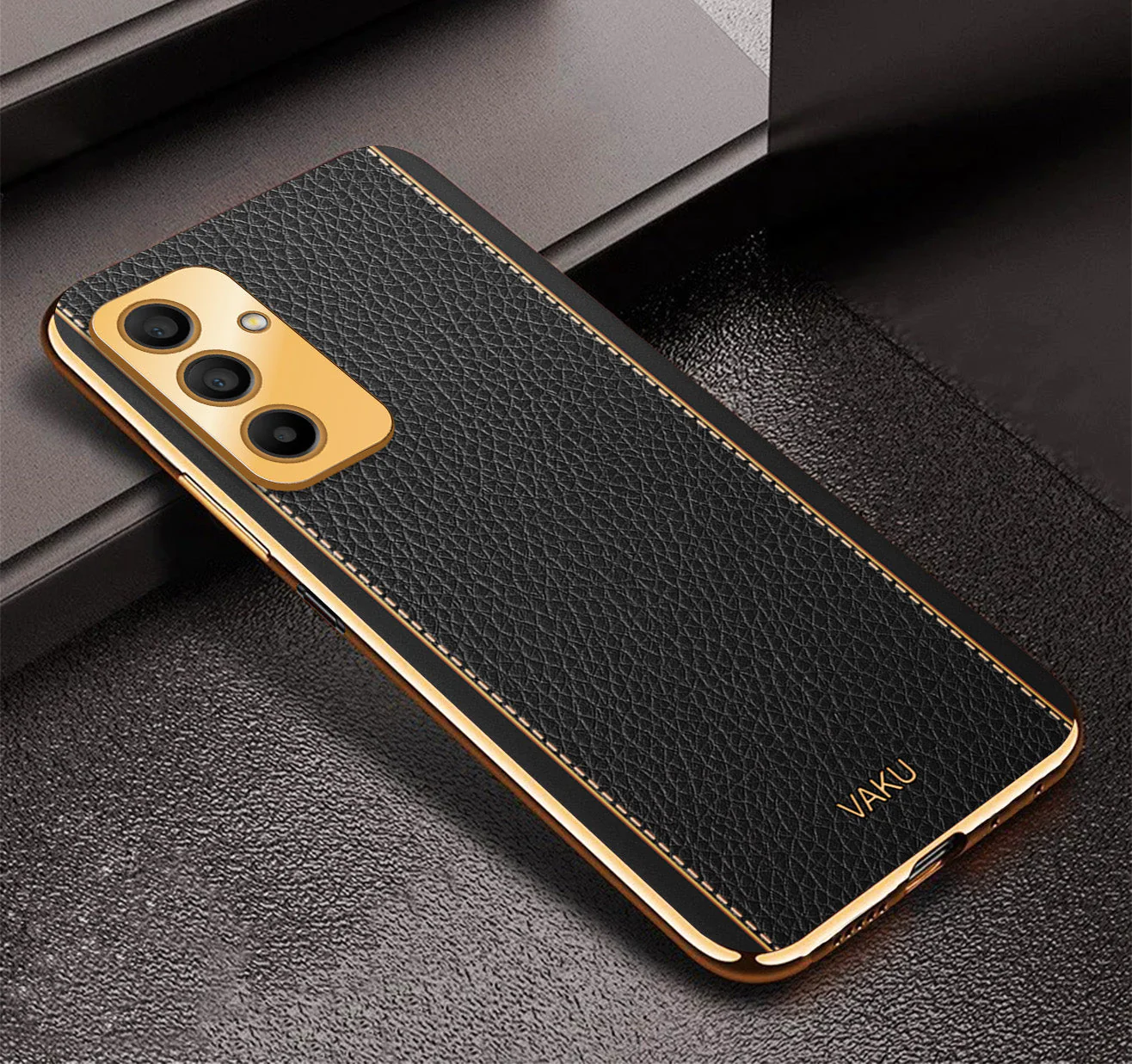 Vaku ® Samsung Galaxy A15 5G Luxemberg Leather Pattern Gold Electroplated Soft TPU Back Cover - Image 5