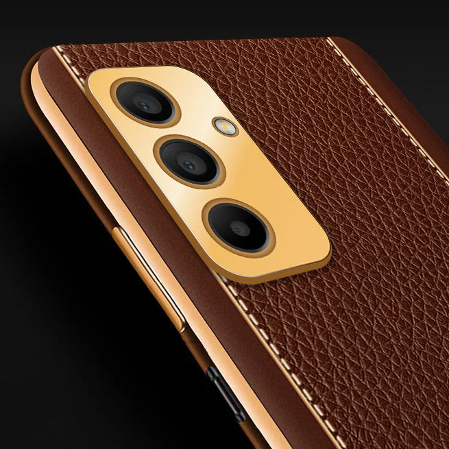 Vaku ® Samsung Galaxy A15 5G Luxemberg Leather Pattern Gold Electroplated Soft TPU Back Cover - Image 7