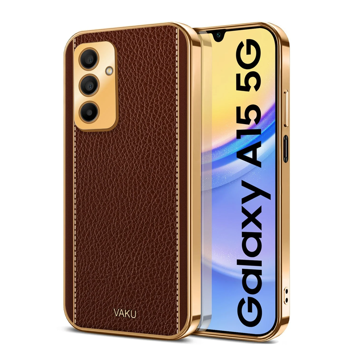 Vaku ® Samsung Galaxy A15 5G Luxemberg Leather Pattern Gold Electroplated Soft TPU Back Cover - Image 9