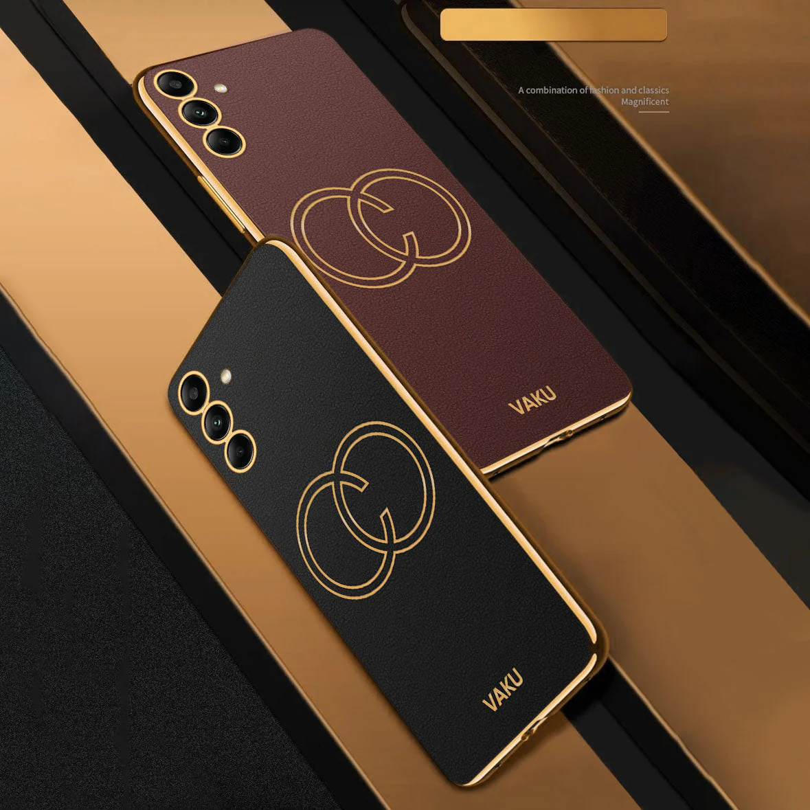 Vaku® Samsung Galaxy A15 5G Skylar Leather Pattern Gold Electroplated Soft TPU Back Cover - Image 12