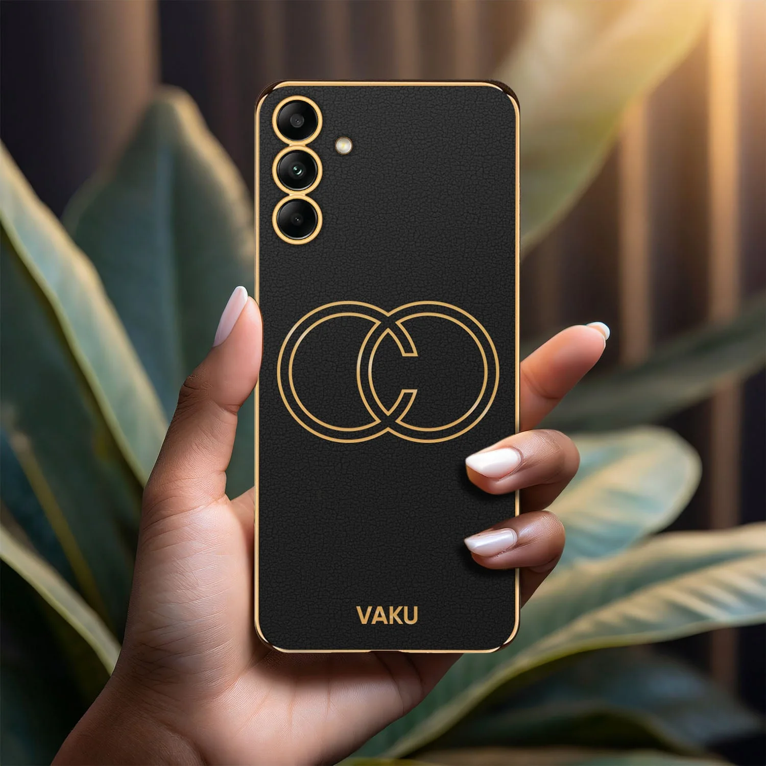 Vaku® Samsung Galaxy A15 5G Skylar Leather Pattern Gold Electroplated Soft TPU Back Cover - Image 2
