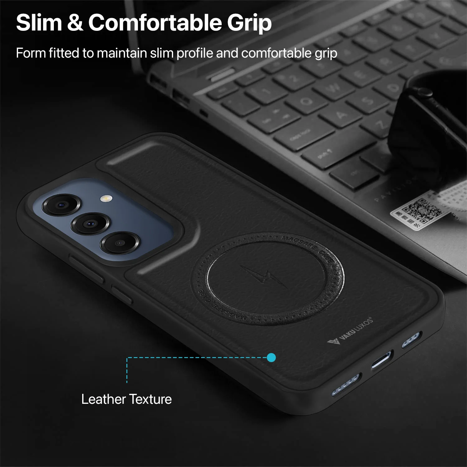 Vaku ® Samsung Galaxy A16 5G Maxtron Leather Stitched Magnetic Magsafe Back Cover - Image 9