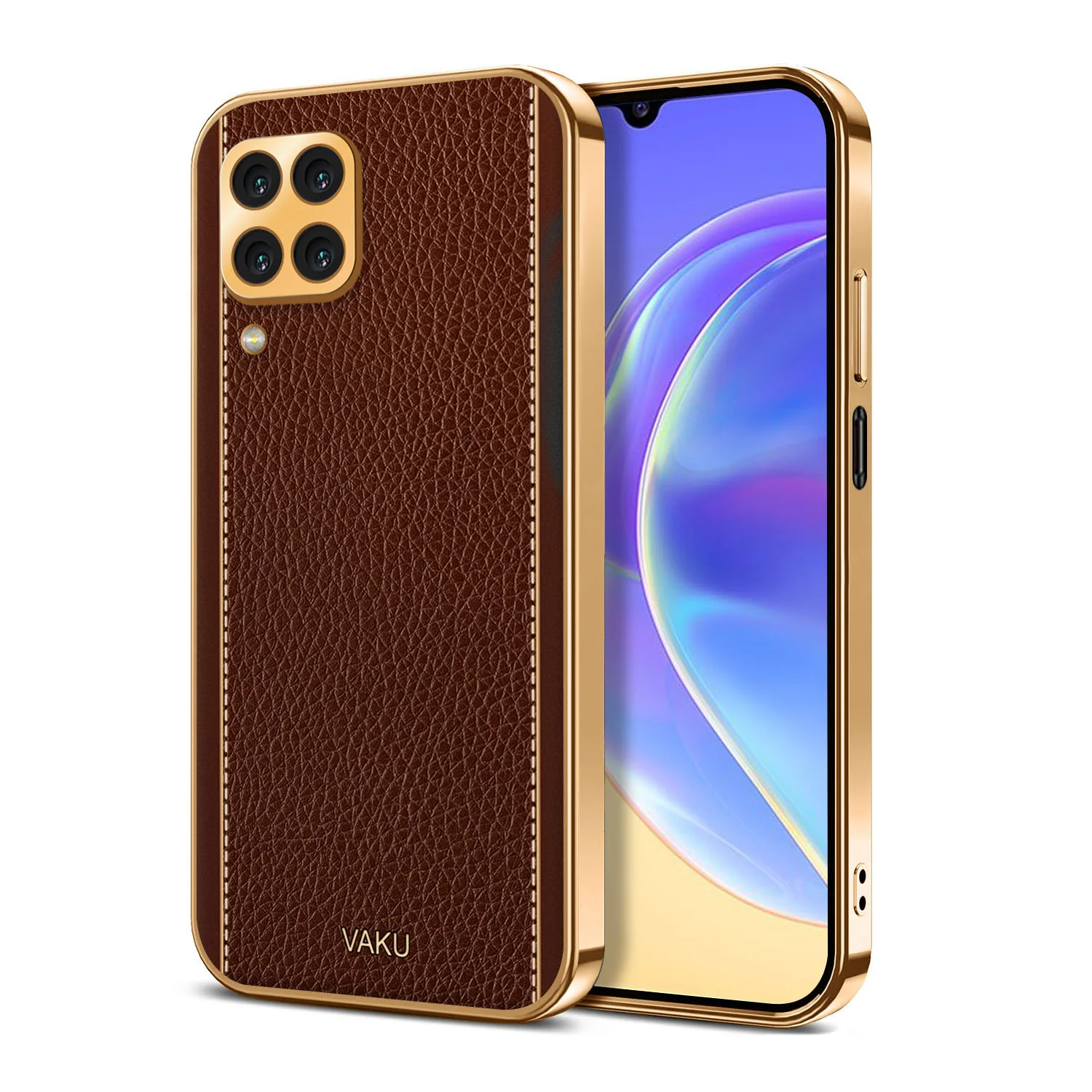 Vaku® Samsung Galaxy A22 4G Luxemberg Series Leather Stitched Gold Electroplated Soft TPU Back Cover - Image 11