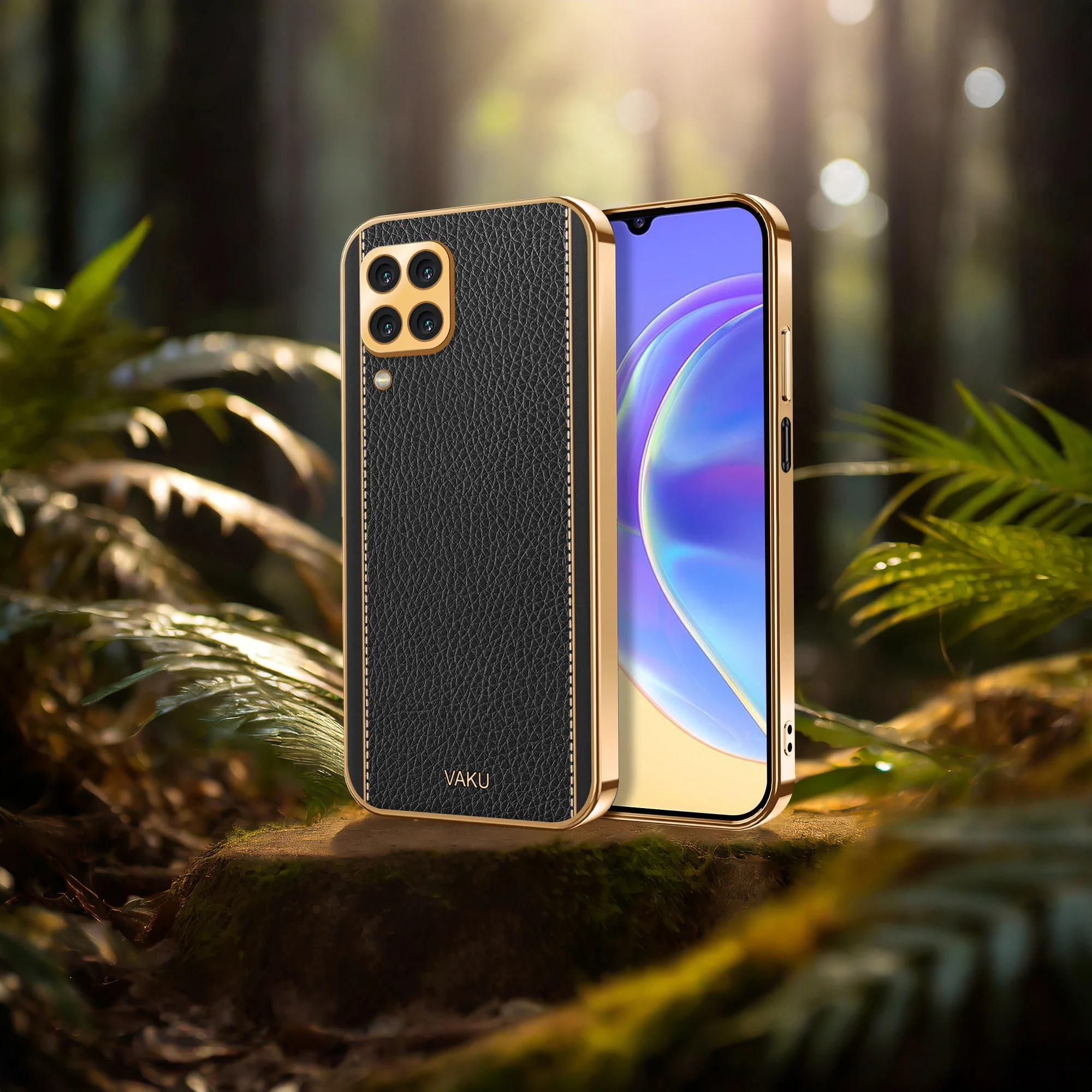 Vaku® Samsung Galaxy A22 4G Luxemberg Series Leather Stitched Gold Electroplated Soft TPU Back Cover - Image 14