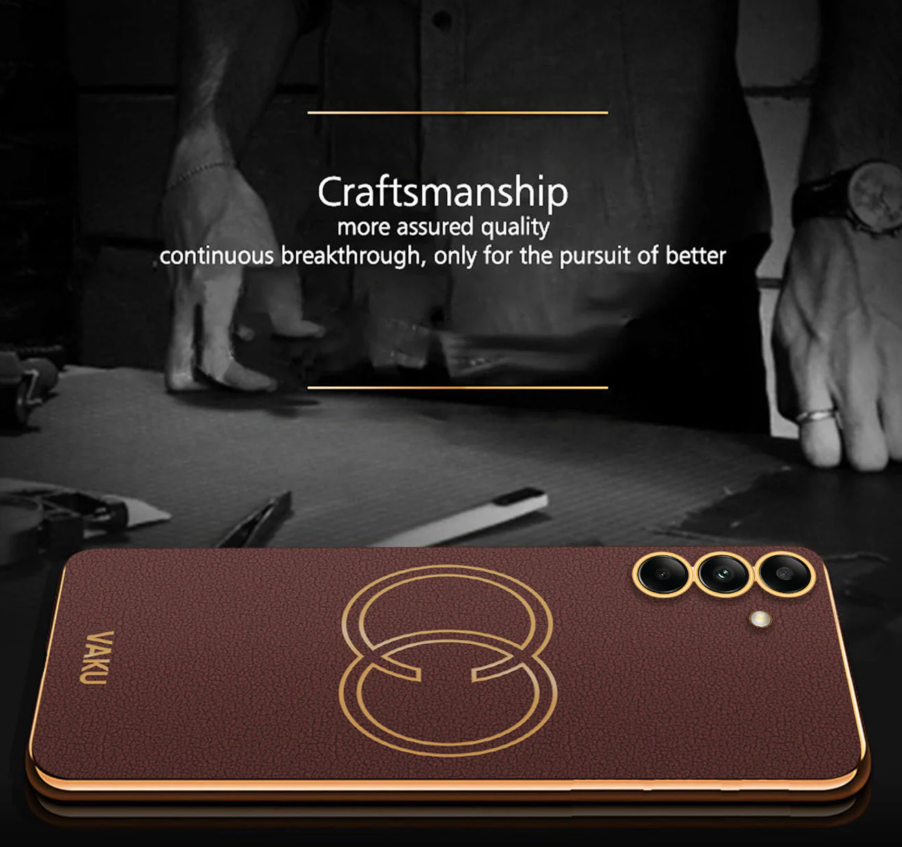 Vaku ® Samsung Galaxy A23 5G Skylar Leather Pattern Gold Electroplated Soft TPU Back Cover - Image 4