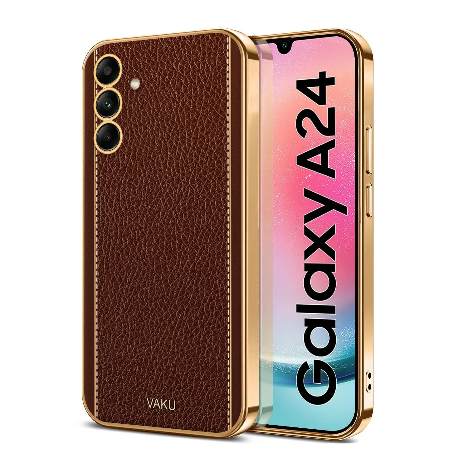 Vaku® Samsung Galaxy A24 4G Luxemberg Leather Pattern Gold Electroplated Soft TPU Back Cover - Image 3