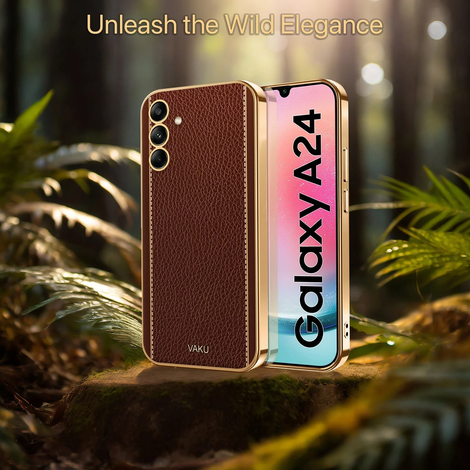 Vaku® Samsung Galaxy A24 4G Luxemberg Leather Pattern Gold Electroplated Soft TPU Back Cover - Image 6