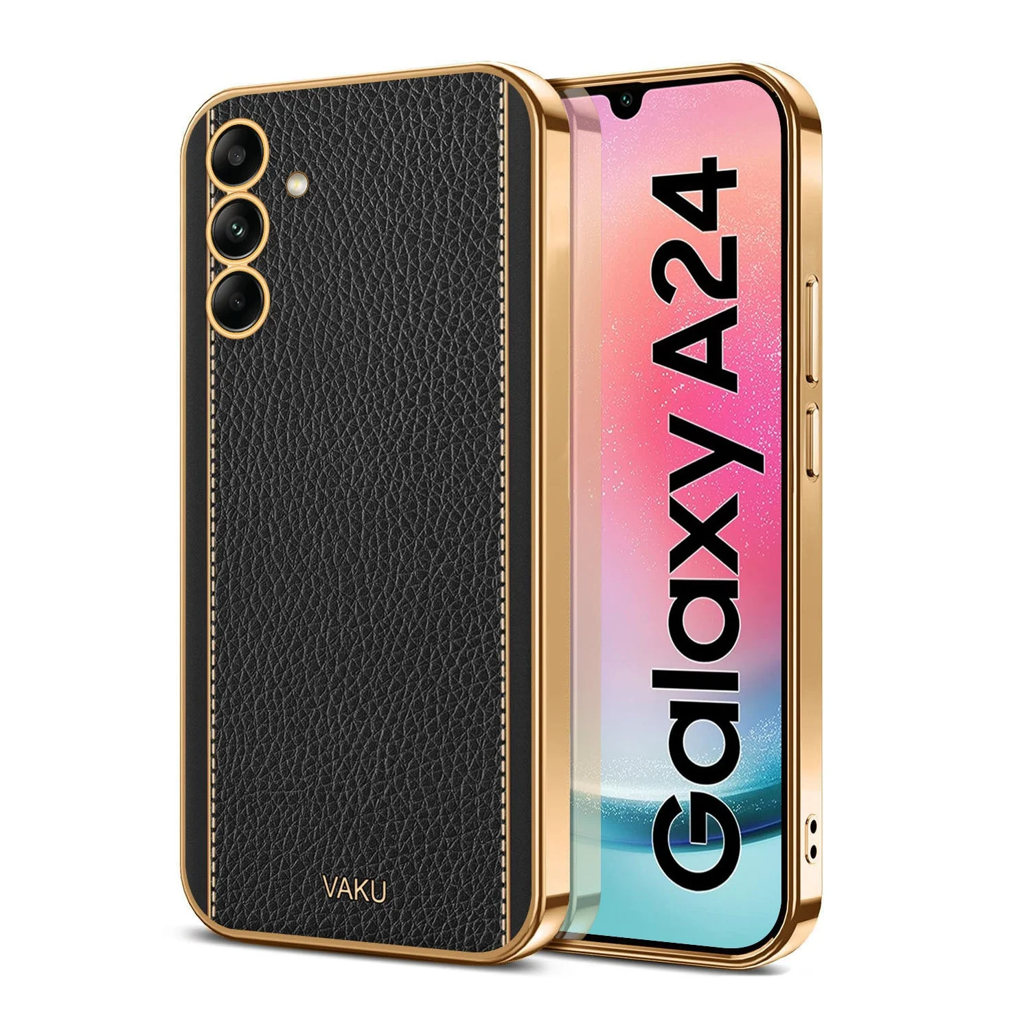 Vaku® Samsung Galaxy A24 4G Luxemberg Leather Pattern Gold Electroplated Soft TPU Back Cover - Image 9