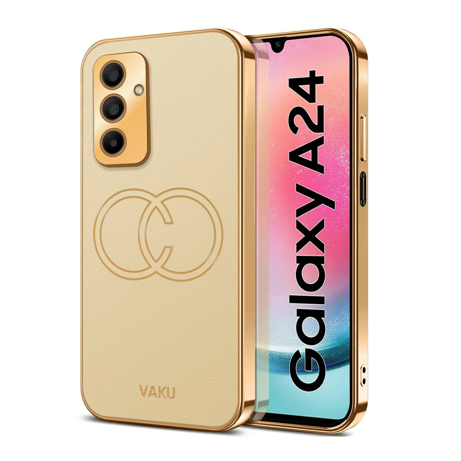 Vaku® Samsung Galaxy A24 4G Skylar Leather Pattern Gold Electroplated Soft TPU Back Cover - Image 2