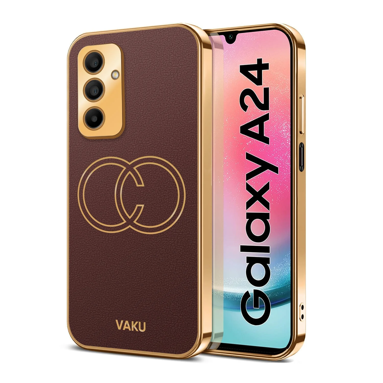 Vaku® Samsung Galaxy A24 4G Skylar Leather Pattern Gold Electroplated Soft TPU Back Cover - Image 6