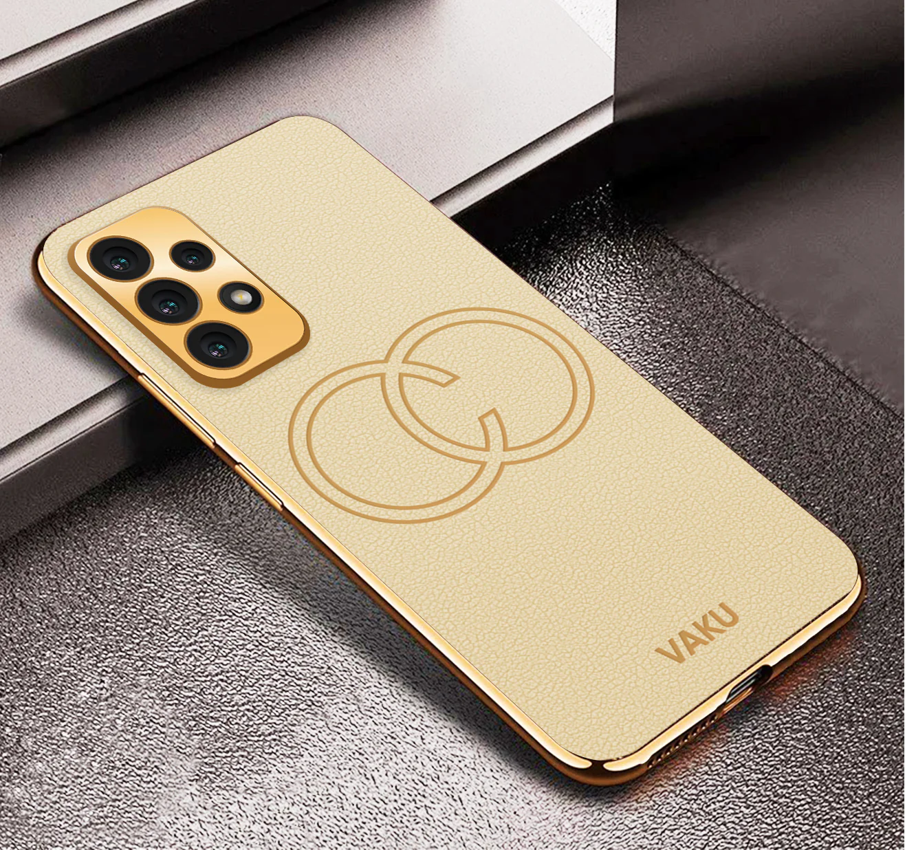 Vaku® Samsung Galaxy A32 4G Skylar Leather Pattern Gold Electroplated Soft TPU Back Cover - Image 4