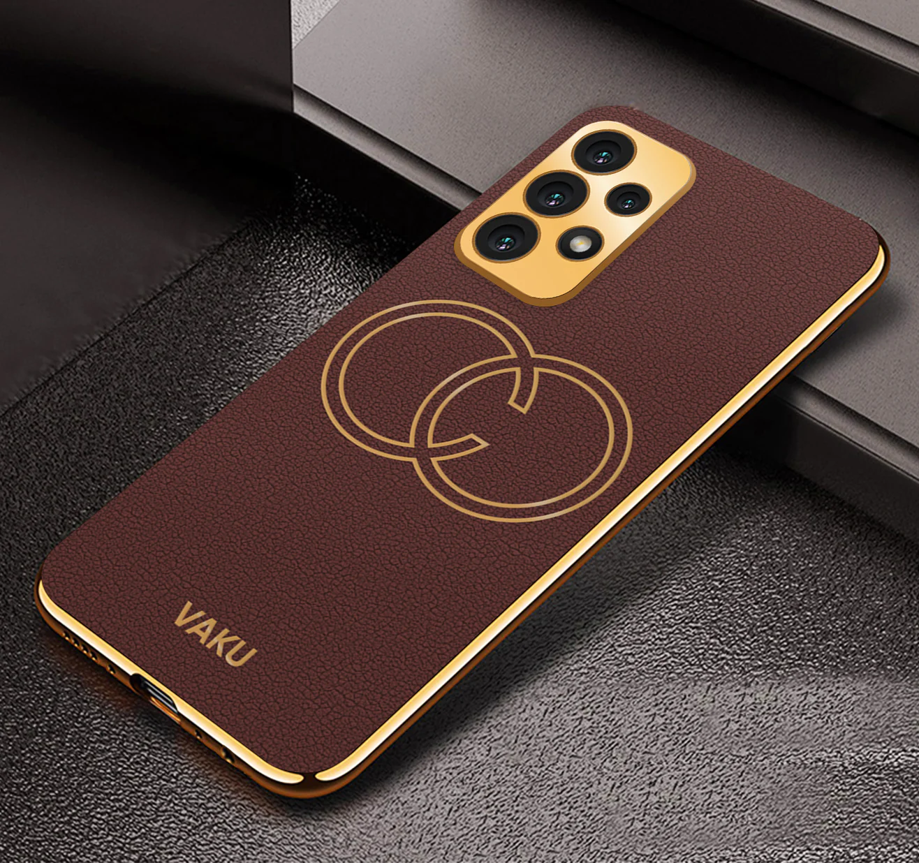 Vaku® Samsung Galaxy A32 4G Skylar Leather Pattern Gold Electroplated Soft TPU Back Cover - Image 5