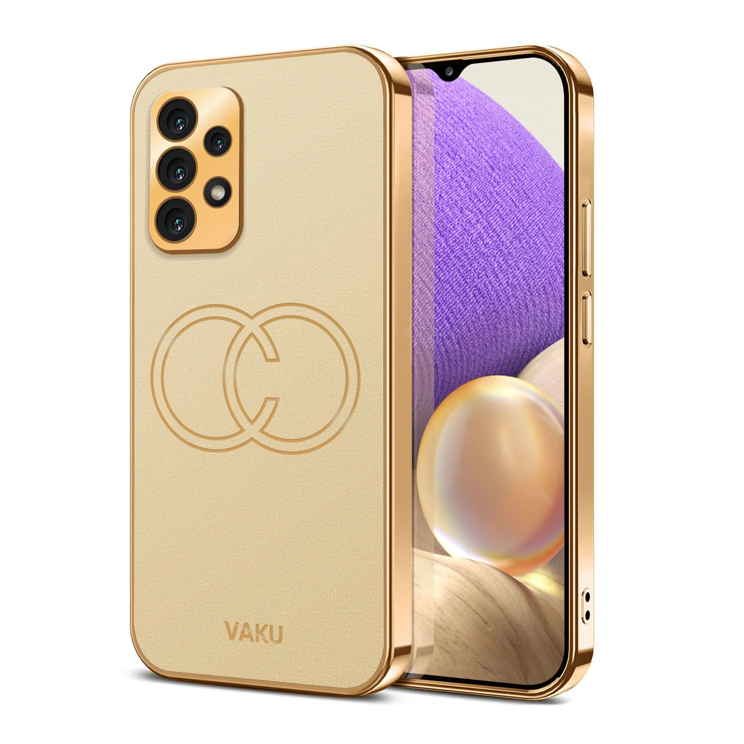 Vaku® Samsung Galaxy A32 4G Skylar Leather Pattern Gold Electroplated Soft TPU Back Cover - Image 7