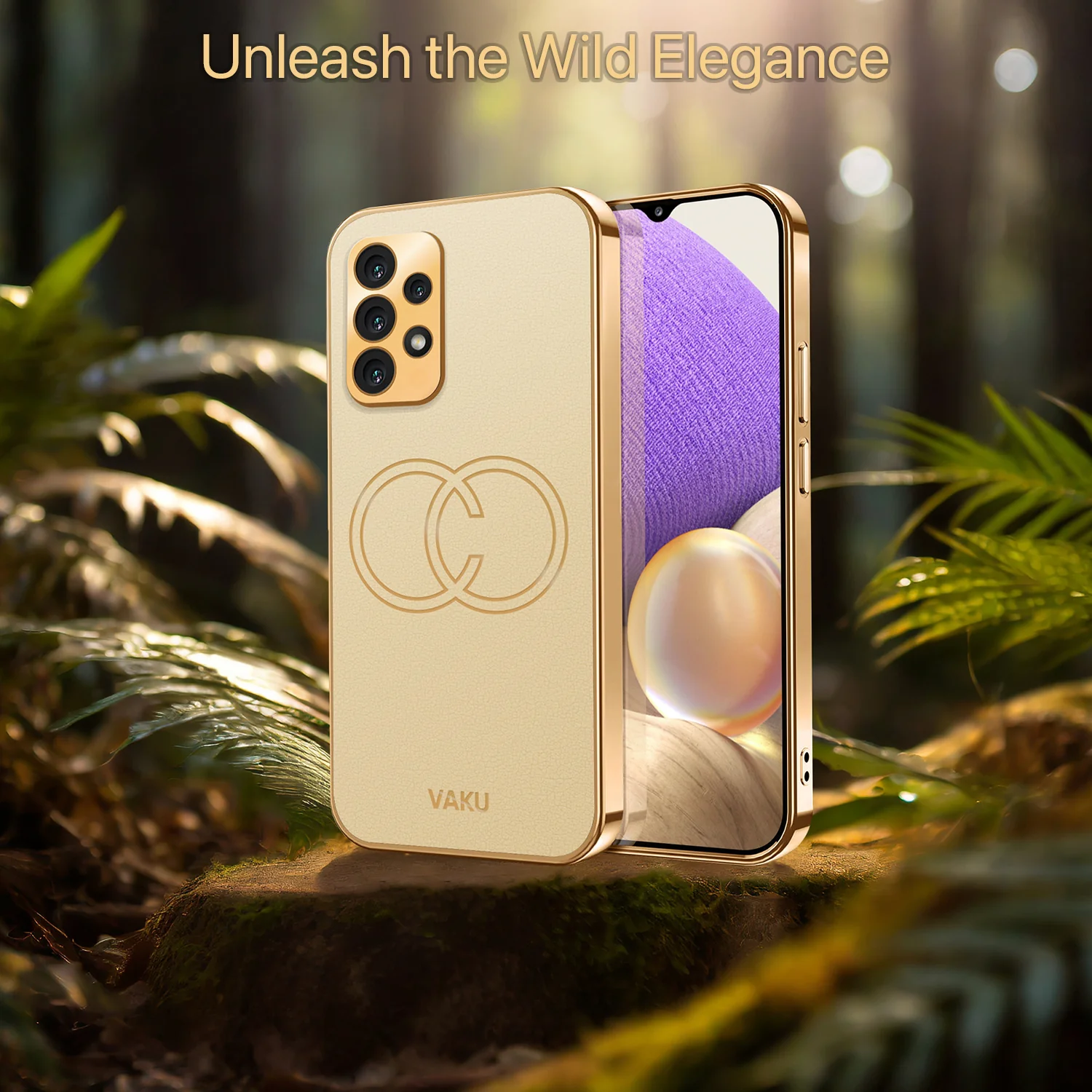Vaku® Samsung Galaxy A32 4G Skylar Leather Pattern Gold Electroplated Soft TPU Back Cover - Image 9