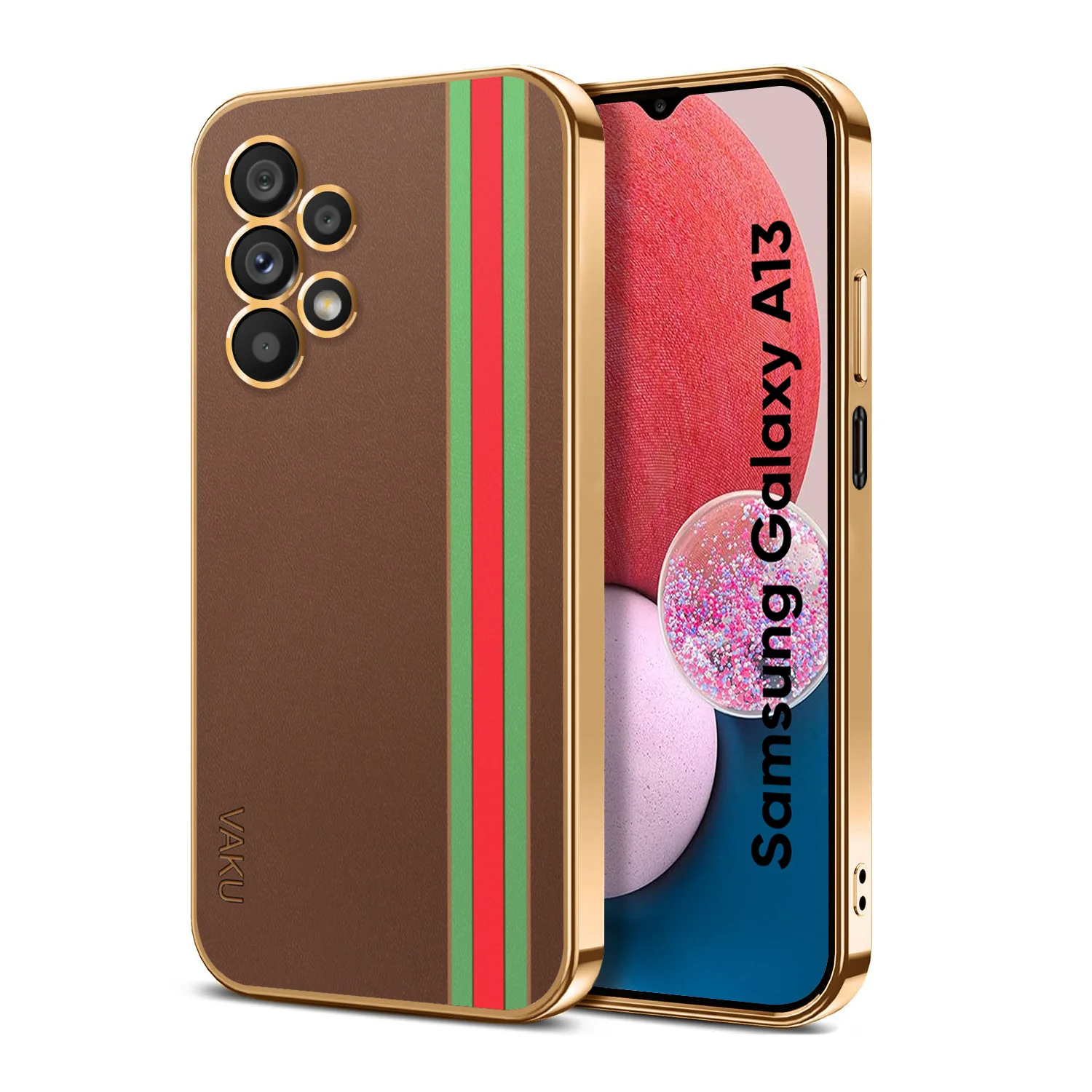 Vaku® Samsung Galaxy A33 5G Felix Line Leather Stitched Gold Electroplated Soft TPU Back Cover - Image 14