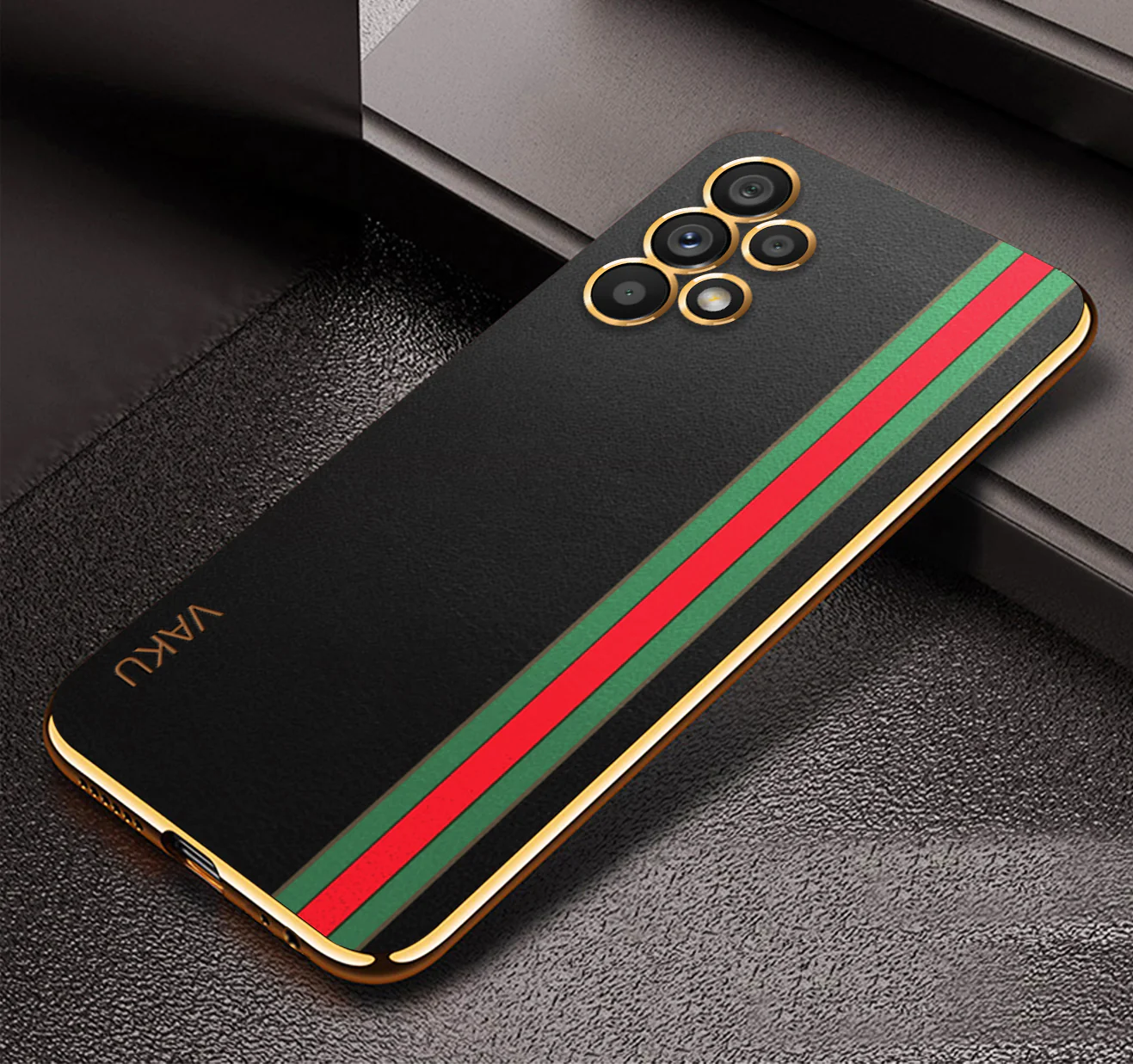 Vaku® Samsung Galaxy A33 5G Felix Line Leather Stitched Gold Electroplated Soft TPU Back Cover - Image 3