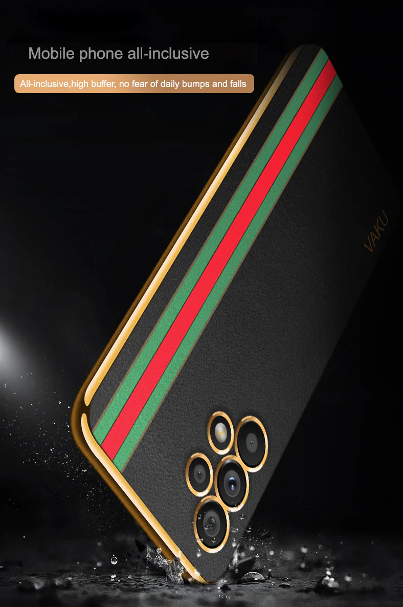 Vaku® Samsung Galaxy A33 5G Felix Line Leather Stitched Gold Electroplated Soft TPU Back Cover - Image 8