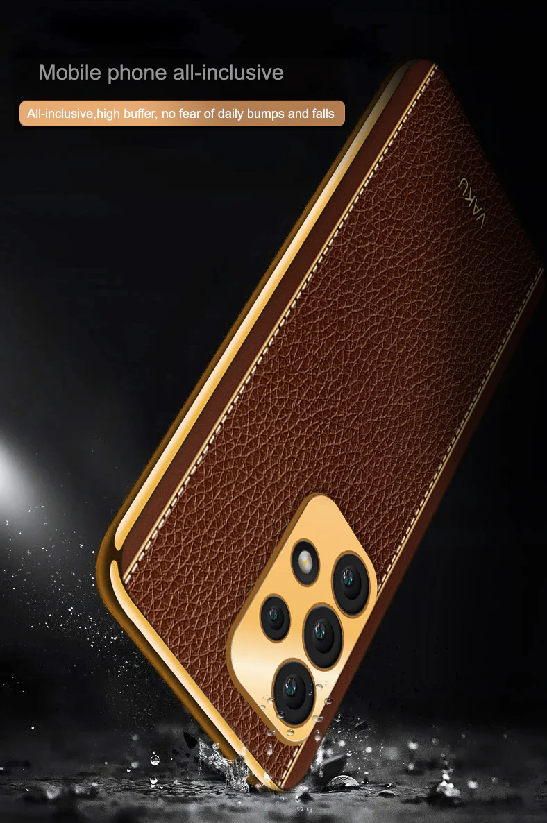 Vaku® Samsung Galaxy A33 5G Luxemberg Leather Stitched Gold Electroplated Soft TPU Back Cover - Image 8