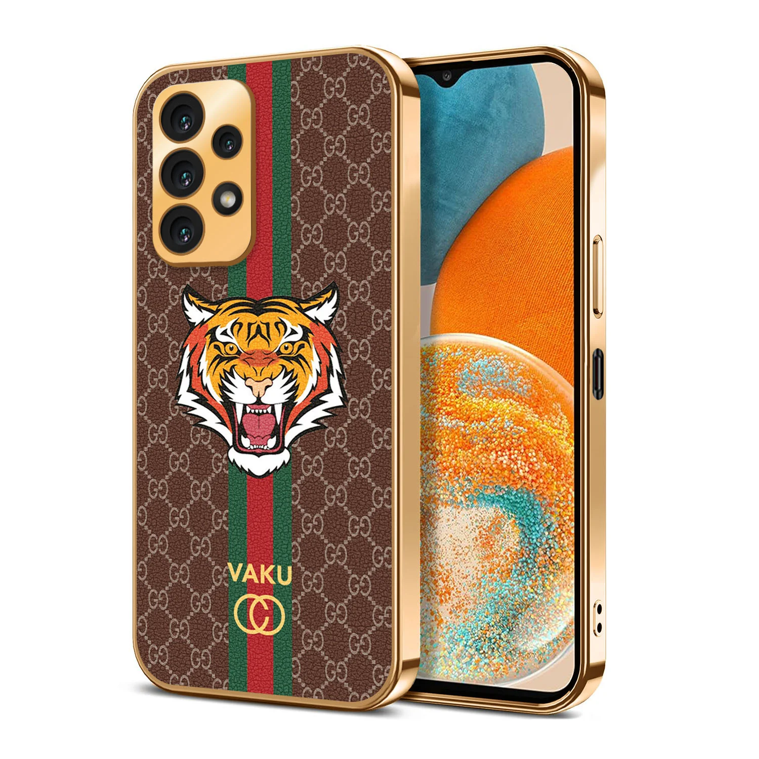 Vaku ® Samsung Galaxy A33 5G Lynx Line Leather Stitched Gold Electroplated Soft TPU Back Cover Case - Image 10