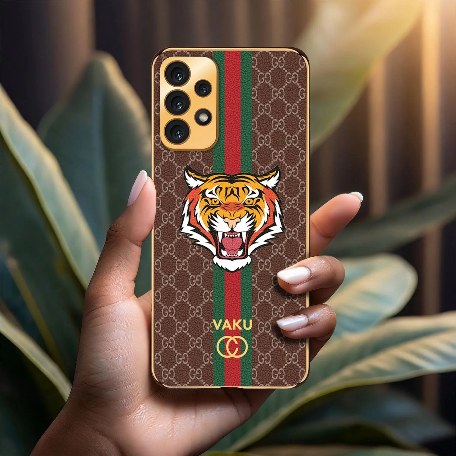 Vaku ® Samsung Galaxy A33 5G Lynx Line Leather Stitched Gold Electroplated Soft TPU Back Cover Case - Image 12