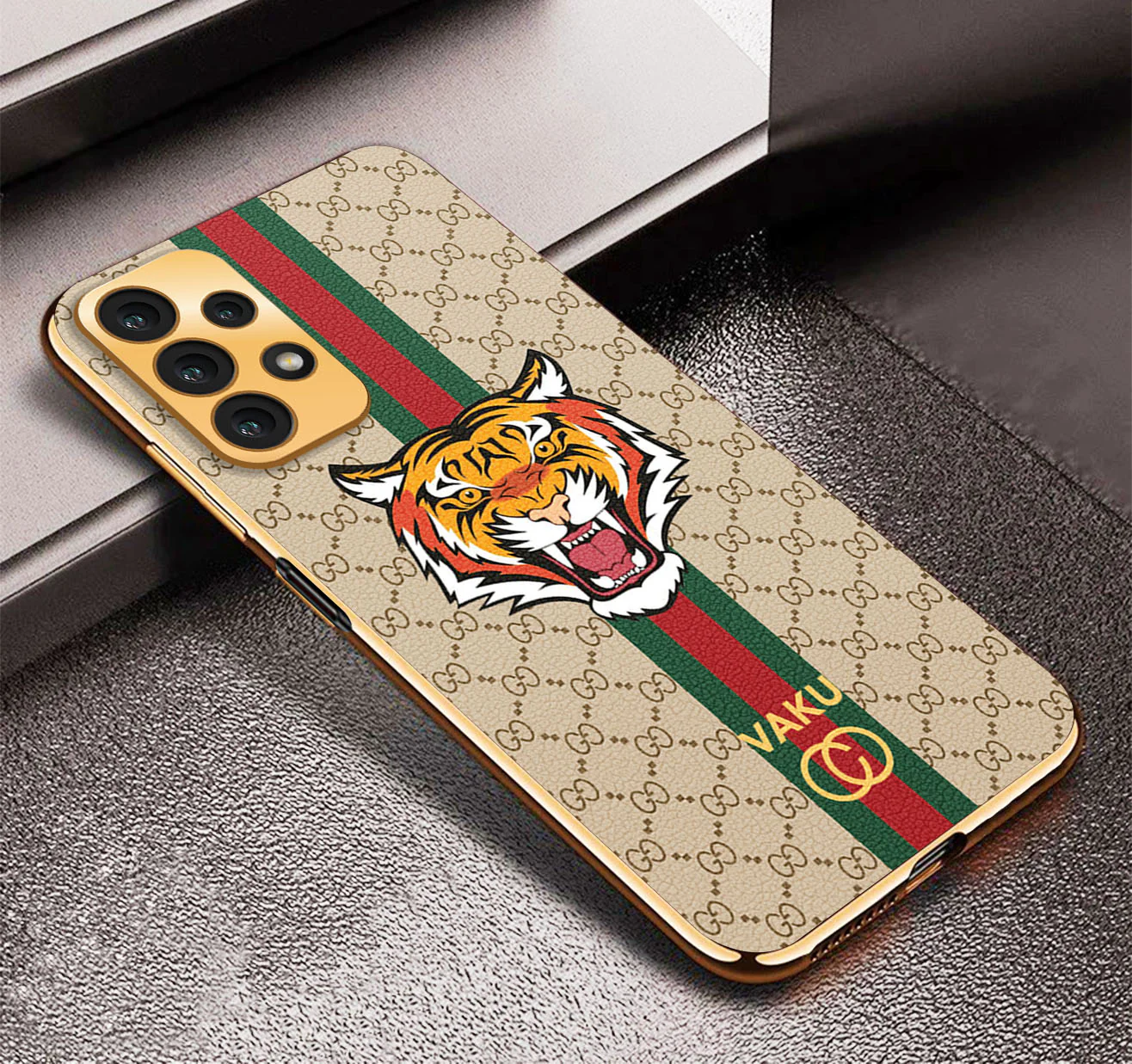 Vaku ® Samsung Galaxy A33 5G Lynx Line Leather Stitched Gold Electroplated Soft TPU Back Cover Case - Image 13