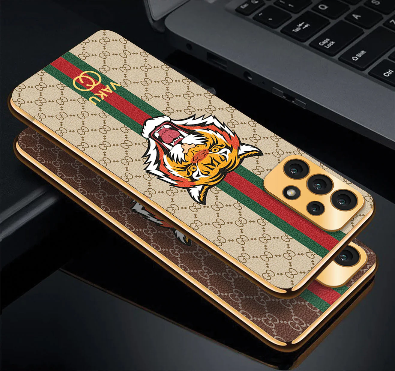 Vaku ® Samsung Galaxy A33 5G Lynx Line Leather Stitched Gold Electroplated Soft TPU Back Cover Case - Image 2