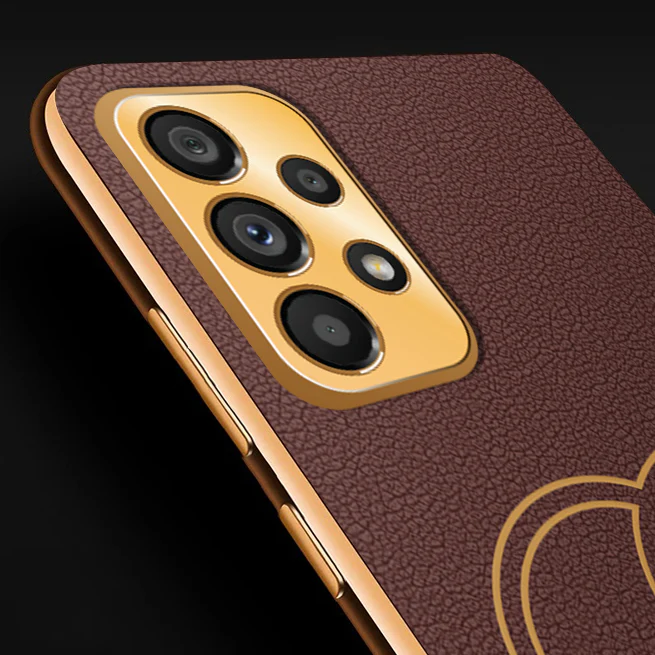 Vaku® Samsung Galaxy A33 5G Skylar Leather Pattern Gold Electroplated Soft TPU Back Cover - Image 2
