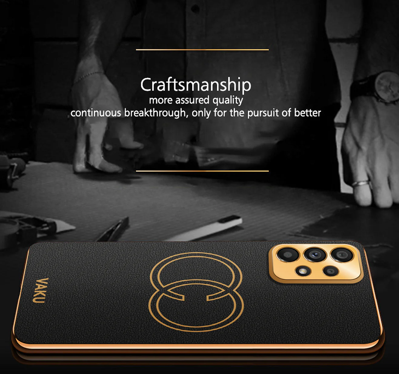 Vaku® Samsung Galaxy A33 5G Skylar Leather Pattern Gold Electroplated Soft TPU Back Cover - Image 3