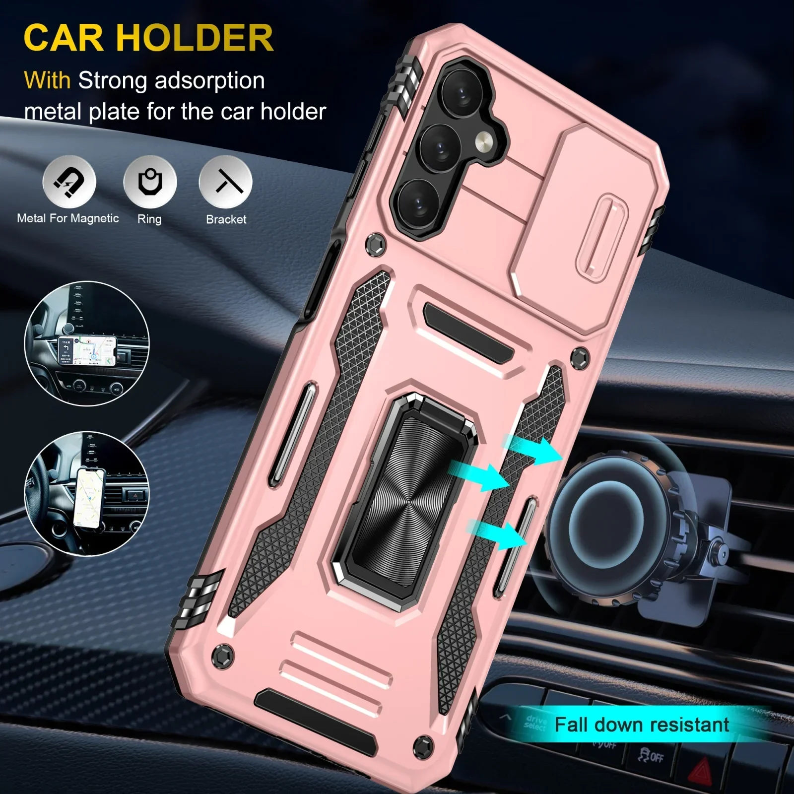 Vaku ® Samsung Galaxy A34 5G Aegis Armor Slide Camera Protection Magnetic Ring Holder Kickstand Back Cover - Image 3