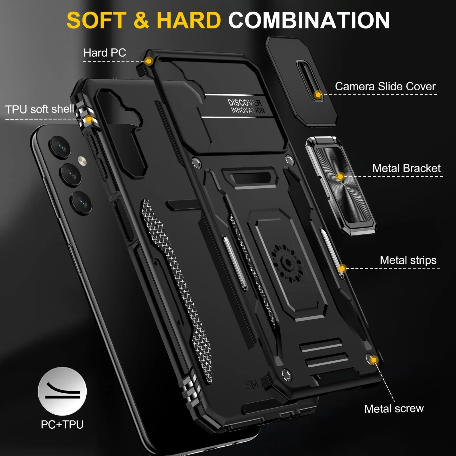 Vaku ® Samsung Galaxy A34 5G Aegis Armor Slide Camera Protection Magnetic Ring Holder Kickstand Back Cover - Image 5