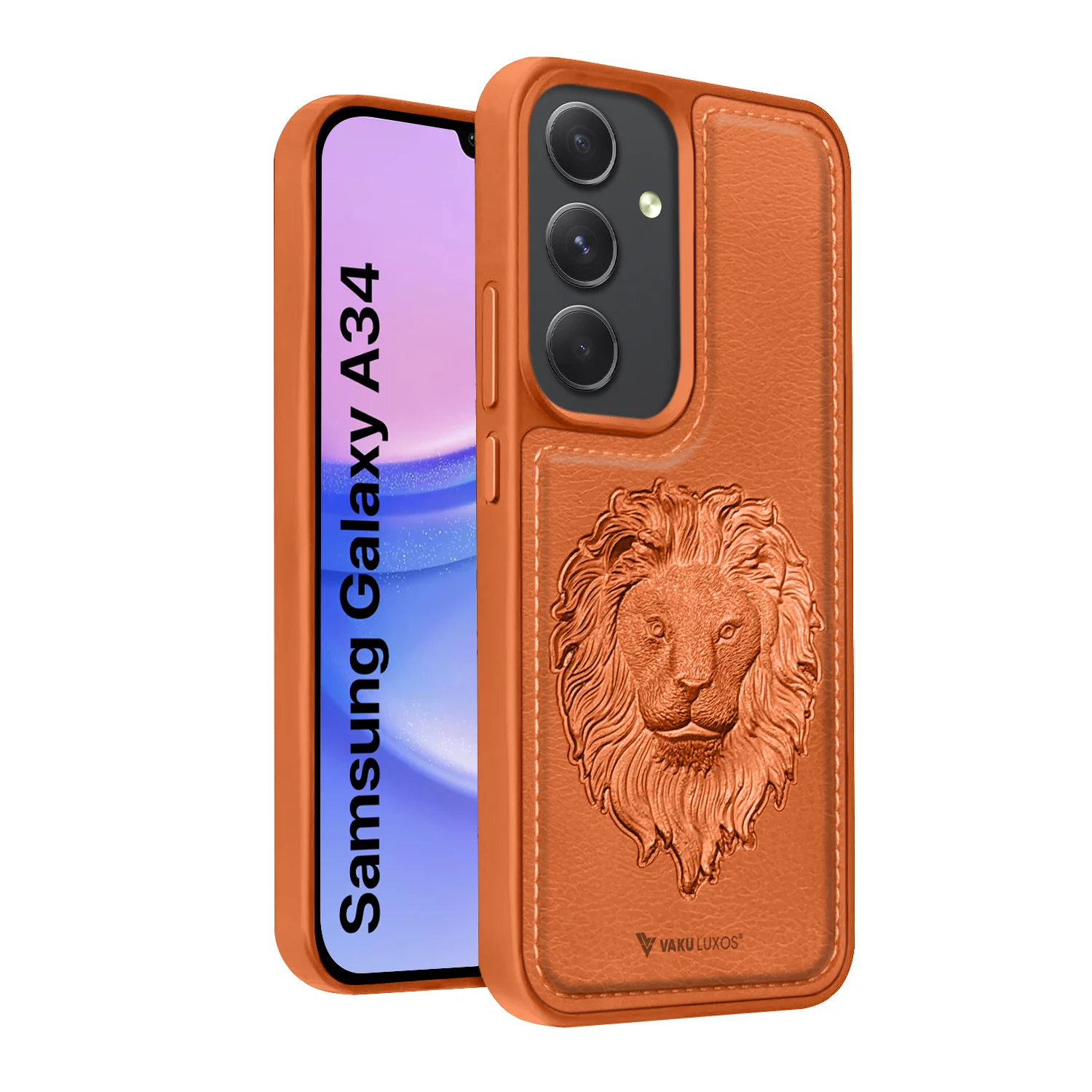 Vaku ® Samsung Galaxy A34 5G Lion Embossed Luxury Designer Leather Back Cover