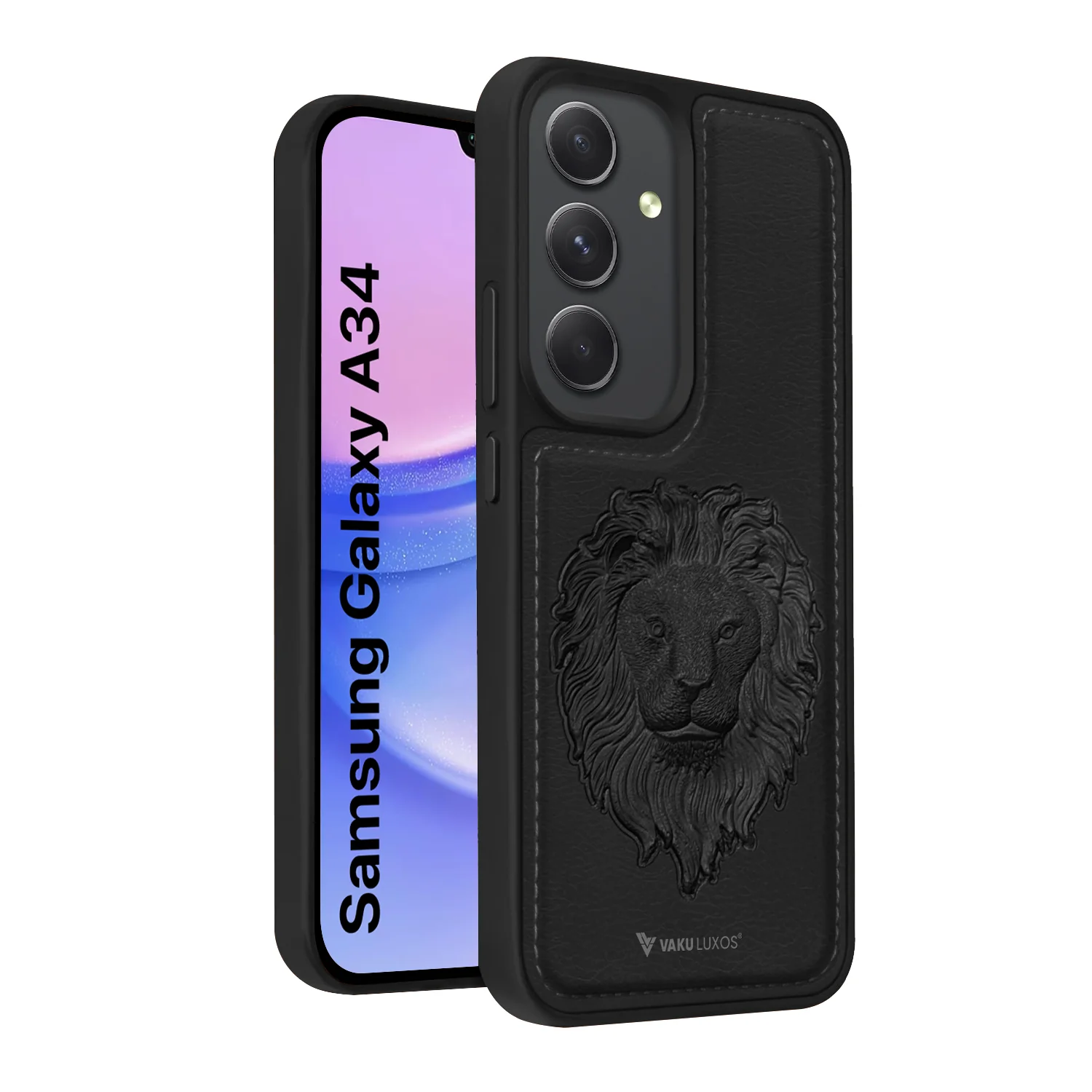 Vaku ® Samsung Galaxy A34 5G Lion Embossed Luxury Designer Leather Back Cover - Image 2