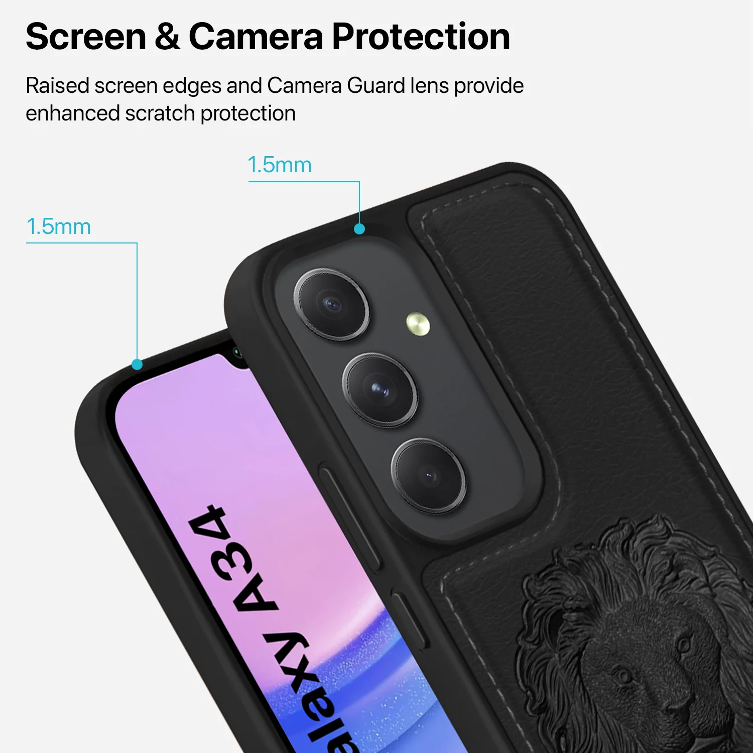 Vaku ® Samsung Galaxy A34 5G Lion Embossed Luxury Designer Leather Back Cover - Image 4