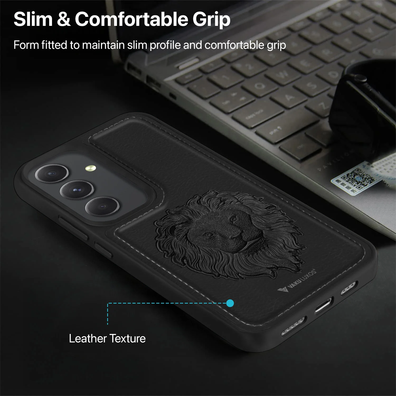 Vaku ® Samsung Galaxy A34 5G Lion Embossed Luxury Designer Leather Back Cover - Image 6