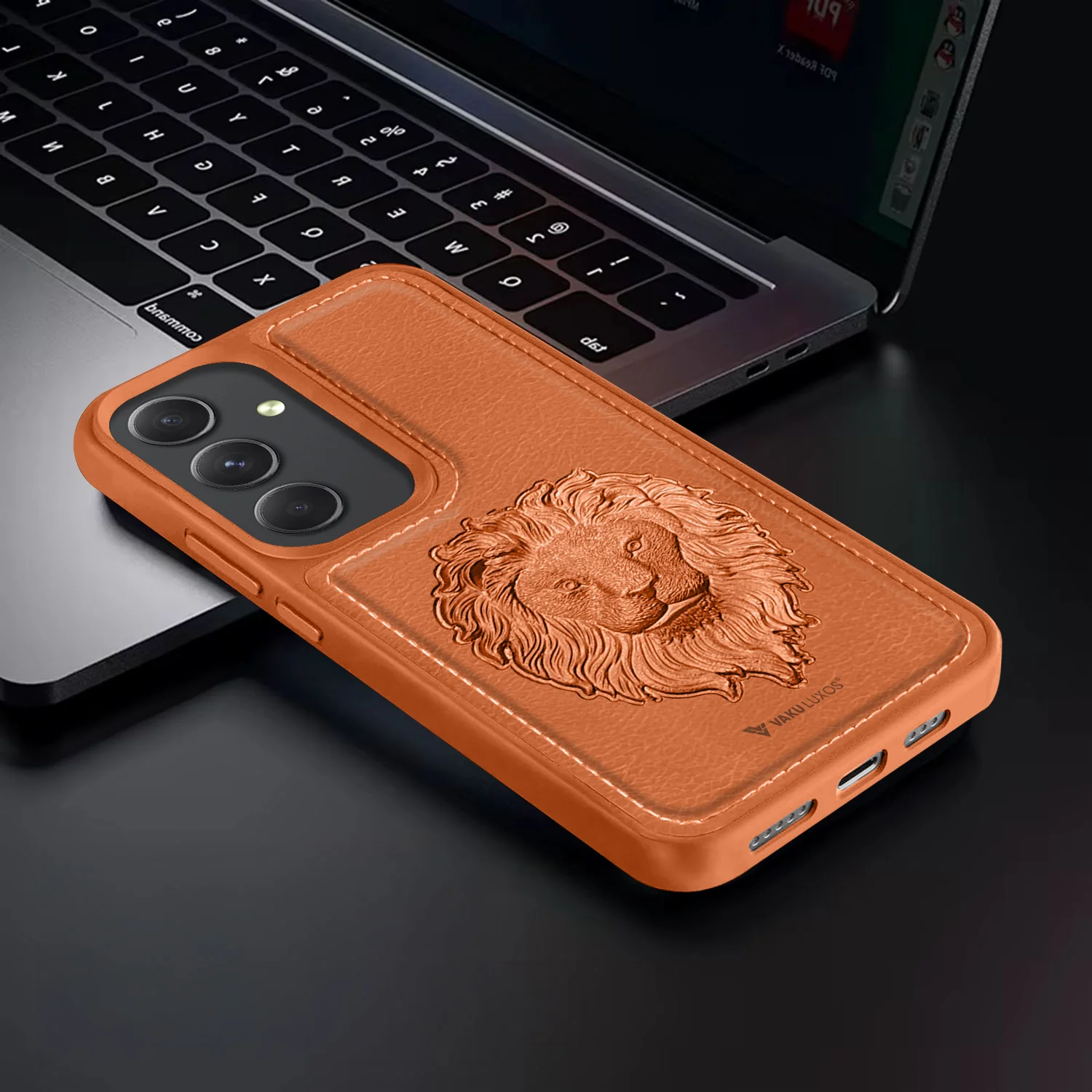 Vaku ® Samsung Galaxy A34 5G Lion Embossed Luxury Designer Leather Back Cover - Image 7