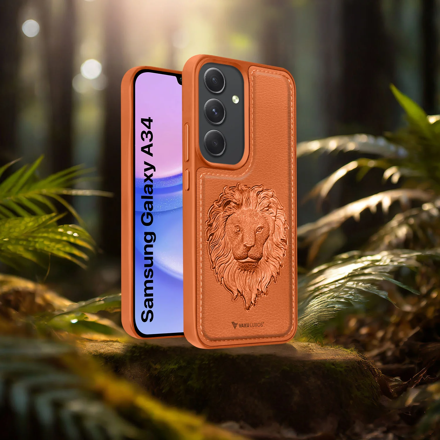 Vaku ® Samsung Galaxy A34 5G Lion Embossed Luxury Designer Leather Back Cover - Image 8