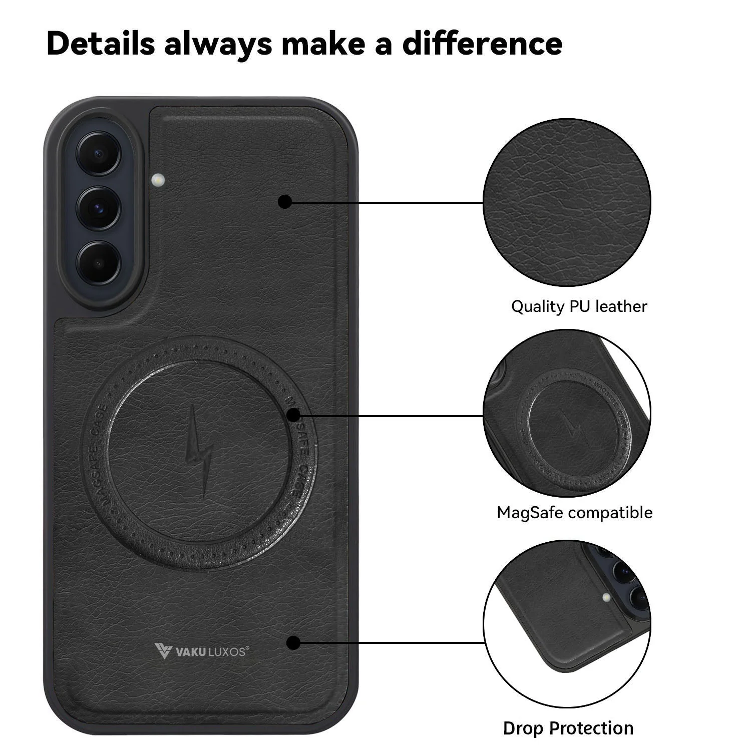 Vaku ® Samsung Galaxy A34 5G Maxtron Leather Stitched Magnetic Magsafe Back Cover - Image 5