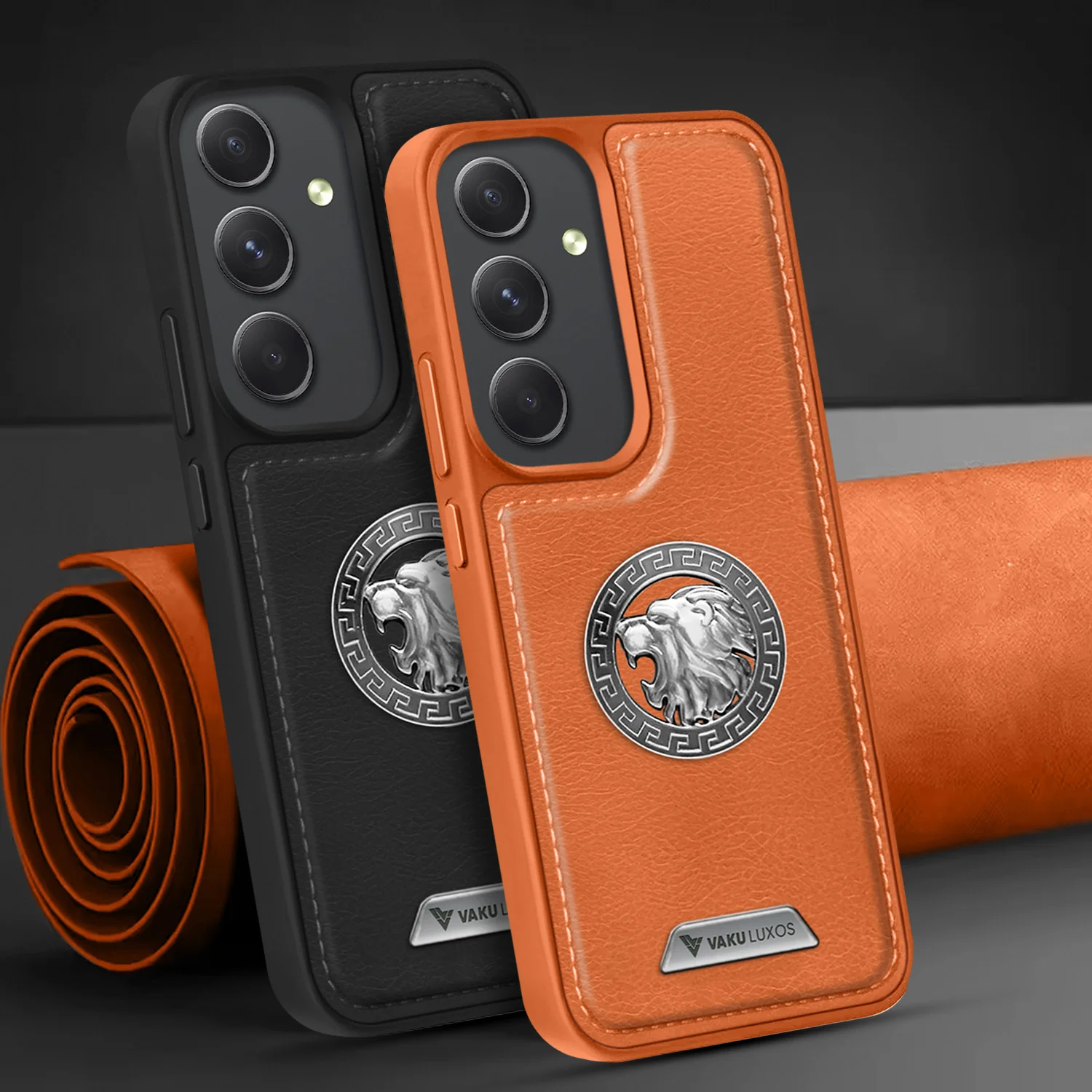 Vaku ® Samsung Galaxy A34 5G Regal Shield Metal Lion Engraved Leather Back Cover - Image 15