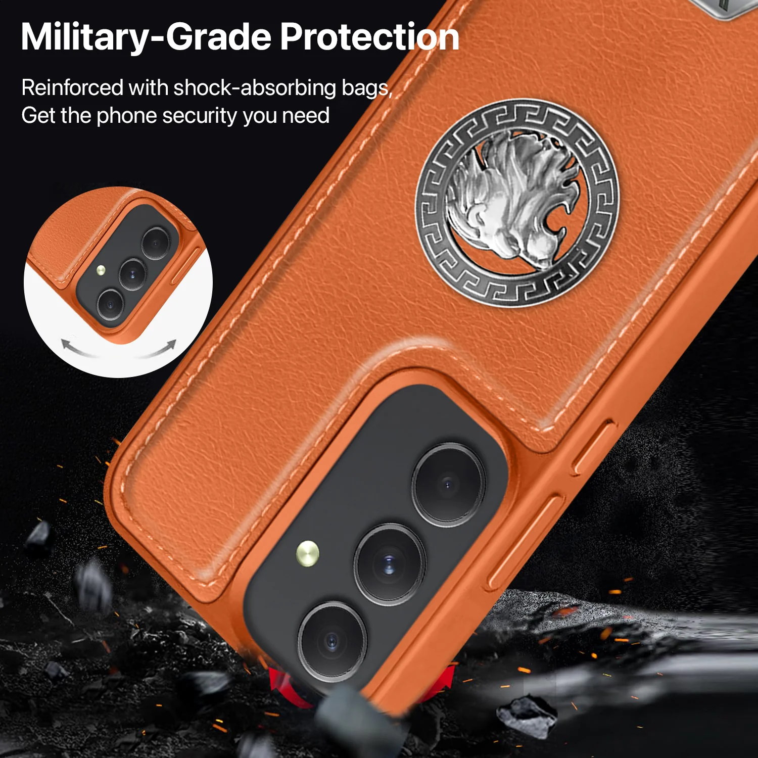Vaku ® Samsung Galaxy A34 5G Regal Shield Metal Lion Engraved Leather Back Cover - Image 4
