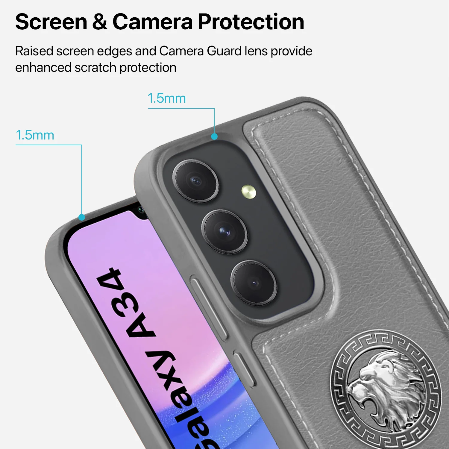 Vaku ® Samsung Galaxy A34 5G Regal Shield Metal Lion Engraved Leather Back Cover - Image 5