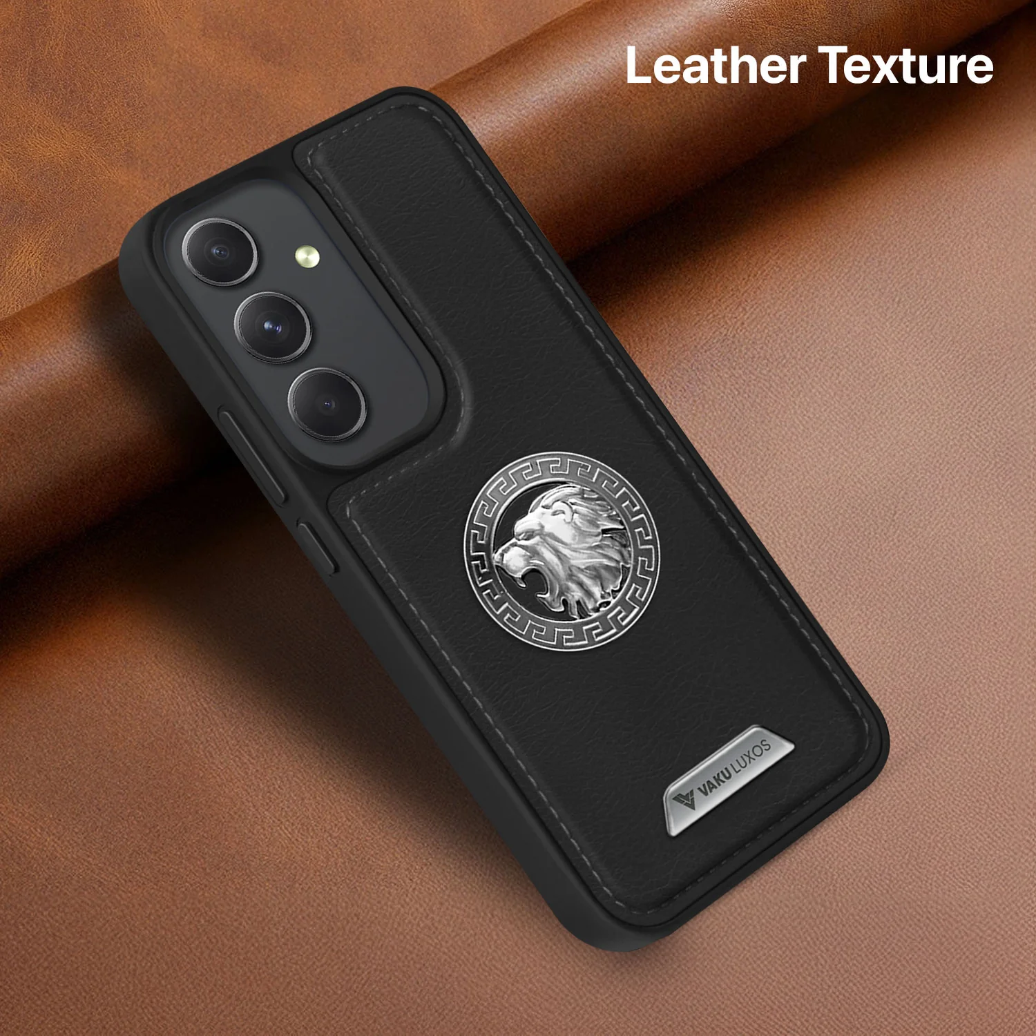 Vaku ® Samsung Galaxy A34 5G Regal Shield Metal Lion Engraved Leather Back Cover - Image 7