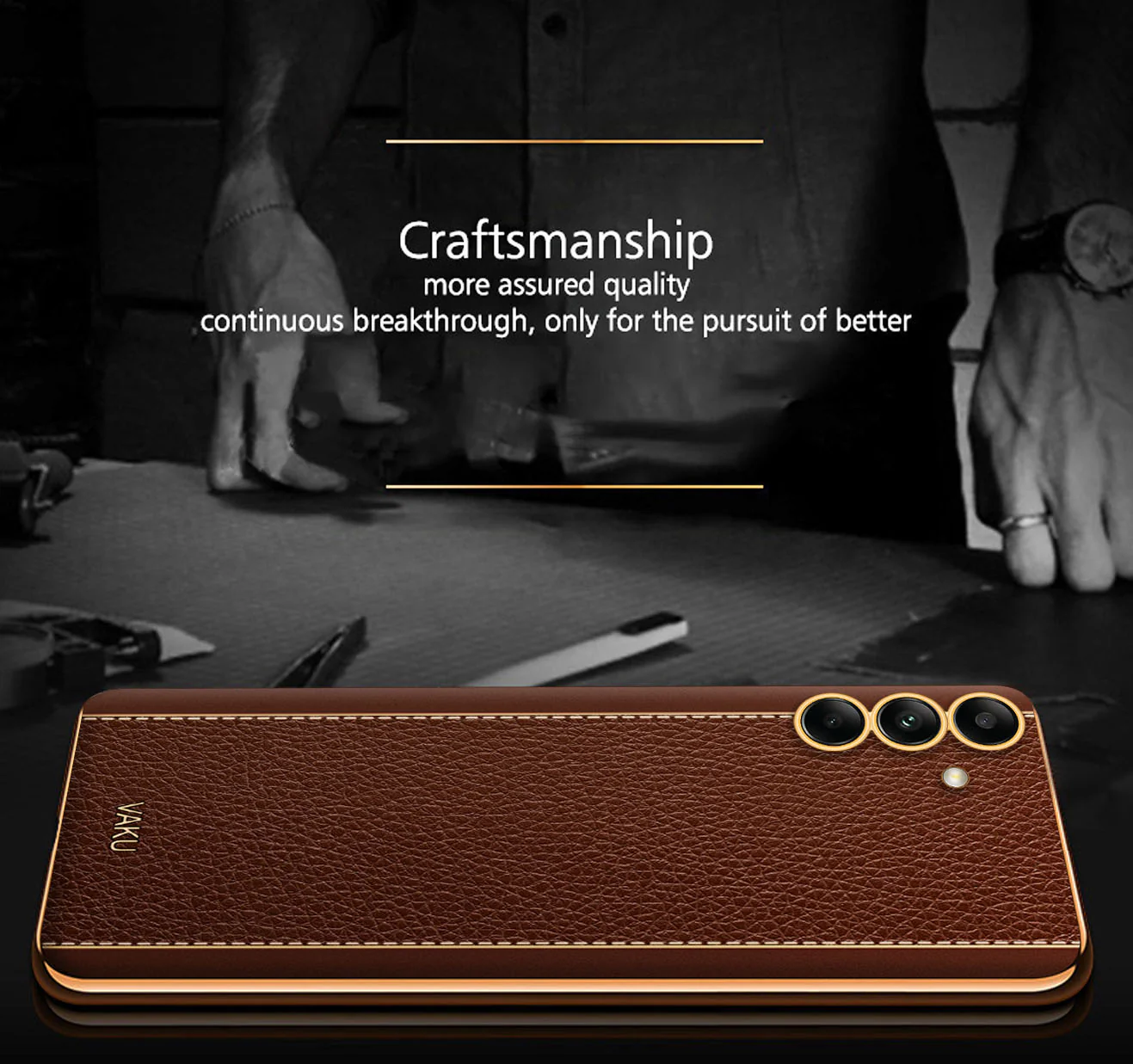 Vaku® Samsung Galaxy A34 Luxemberg Series Leather Stitched Gold Electroplated Soft TPU Back Cover - Image 10